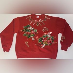 Vintage Jerzees Sweatshirt Men's Medium Long Sleeve Christmas Red Made In USA